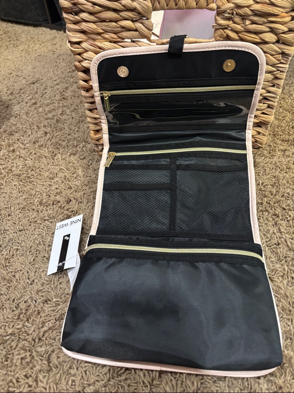 Nine West Black and Blush Hanging Jewelry & Cosmetic Organizer